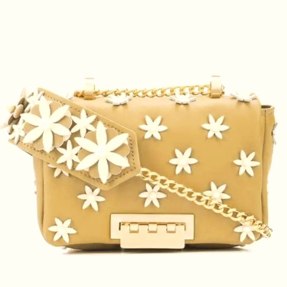 Zac Posen Handbags - Zac Posen Mustard Yellow Leather Crossbody with White Floral Appliqué